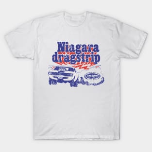 Vintage Niagara Dragstrip - Distressed burnout look - Blue print T-Shirt